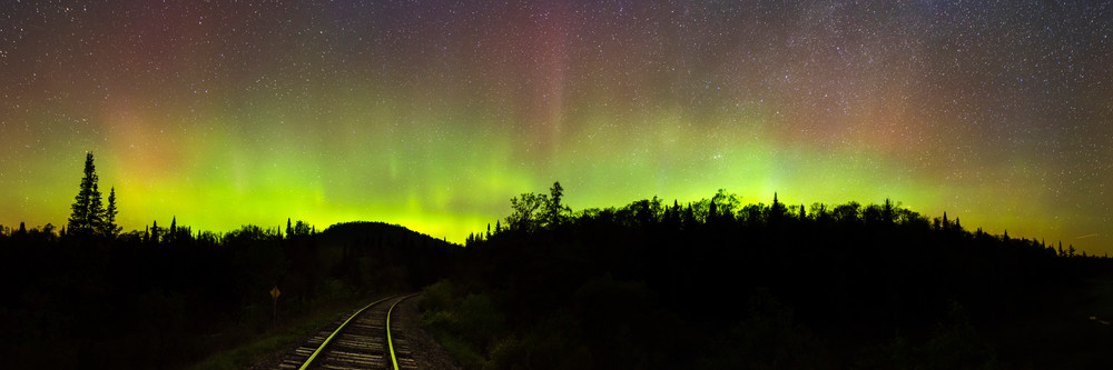 Northern Light Adk Train Tracks Panoramic Photography Art | Kurt Gardner Photography Gallery