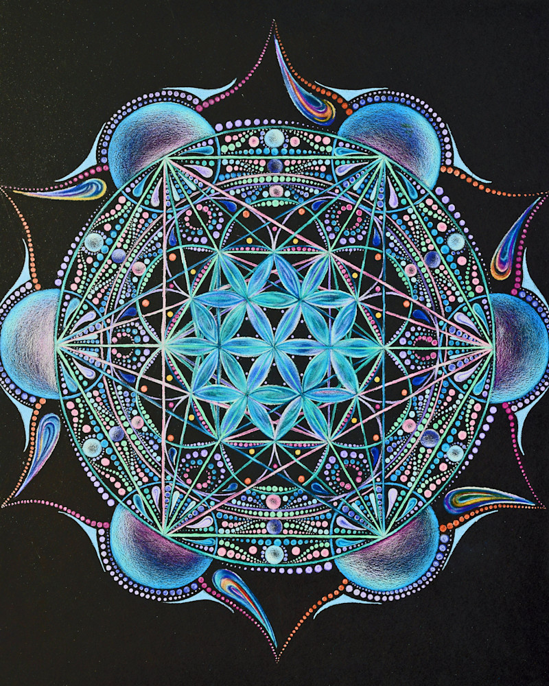 Cosmic Flower | Fantasy Mandala Sacred Geometry Culture Art | Pointillism | Stipple Art | Ink Drawing | Wall Art | Prints | Jacqueline Renée | 11thDC.com