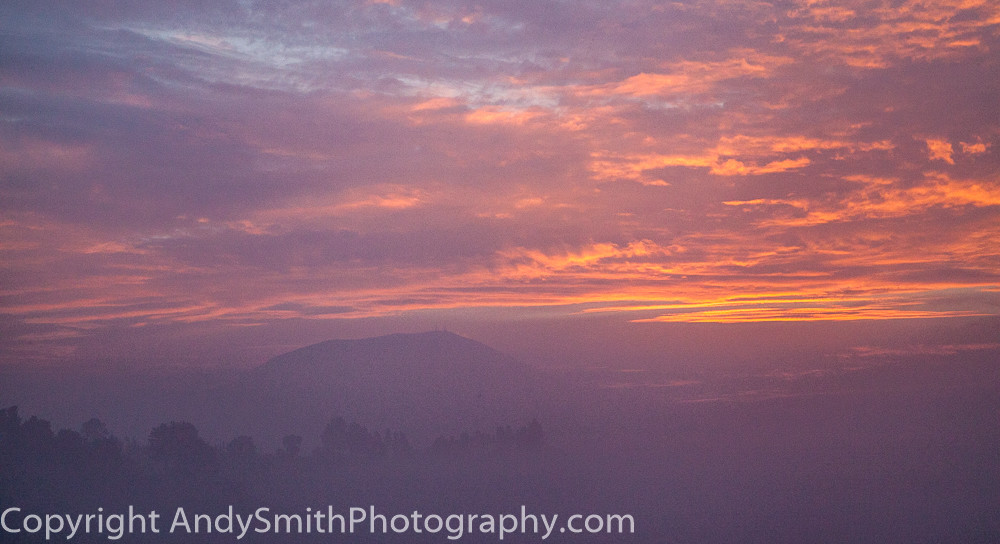 fine art photograph of sunrise glow on misty morning at San Felipe del Progreso