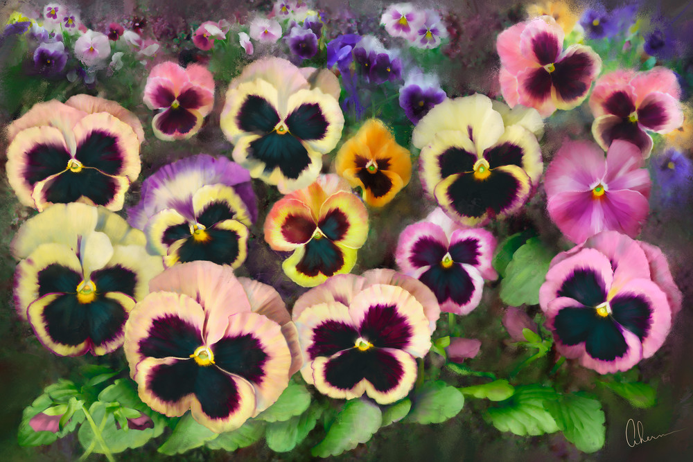 Pansy Field, wall art. A print of an original painting by the artist, Mary Ahern.