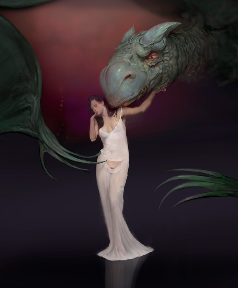 “BEAUTY BEAST,” by Burton Gray, Dragon seduces maiden.
