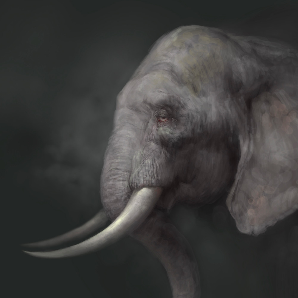 Burton Gray’s “HEATHER,” painting of a gray elephant.