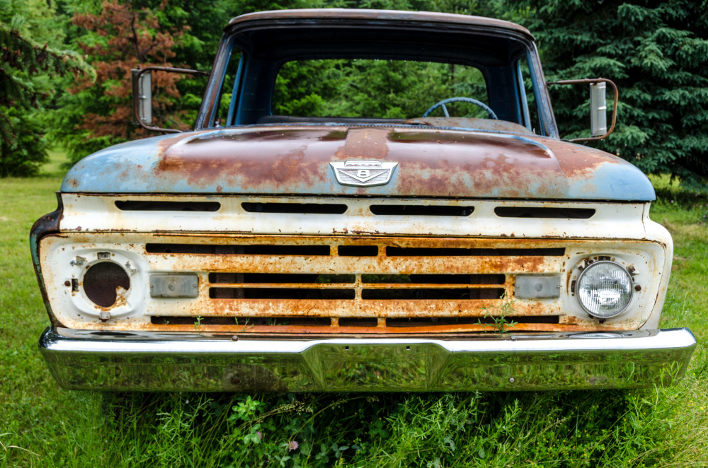 Old ford truck front view with one light, photograph art