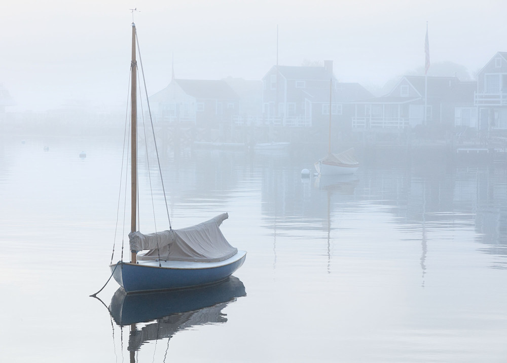 "Nantucket Harbor Foggy Dawn" - Fine Art Boats in Fog Photography