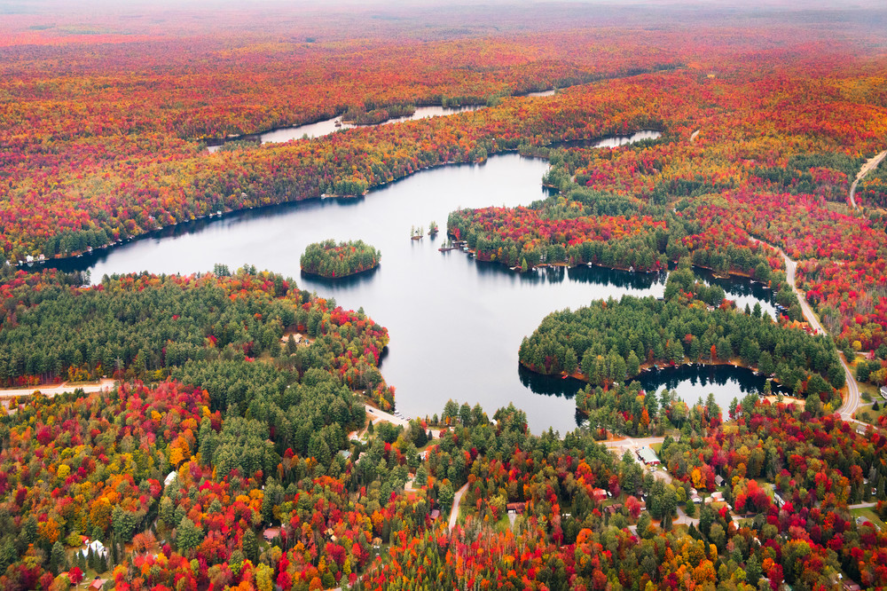 Photograph of White Lake fall Aerial by Kurt Gardner Adirondack