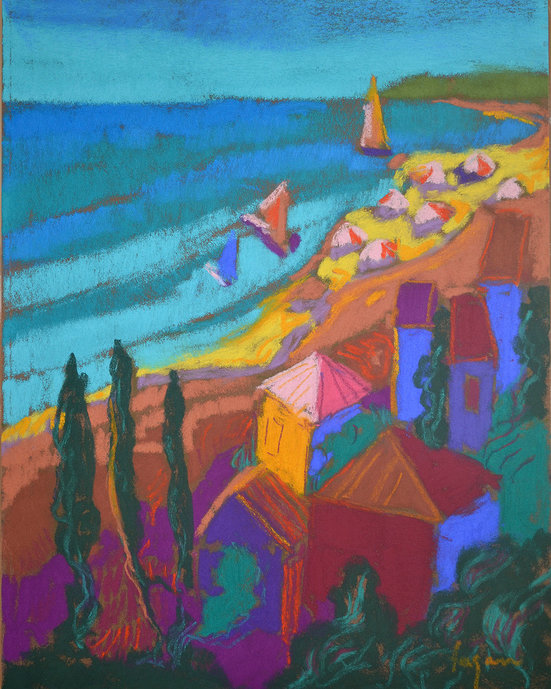 Cinque Terre Sailboats Art Print, Pastel by Dorothy Fagan