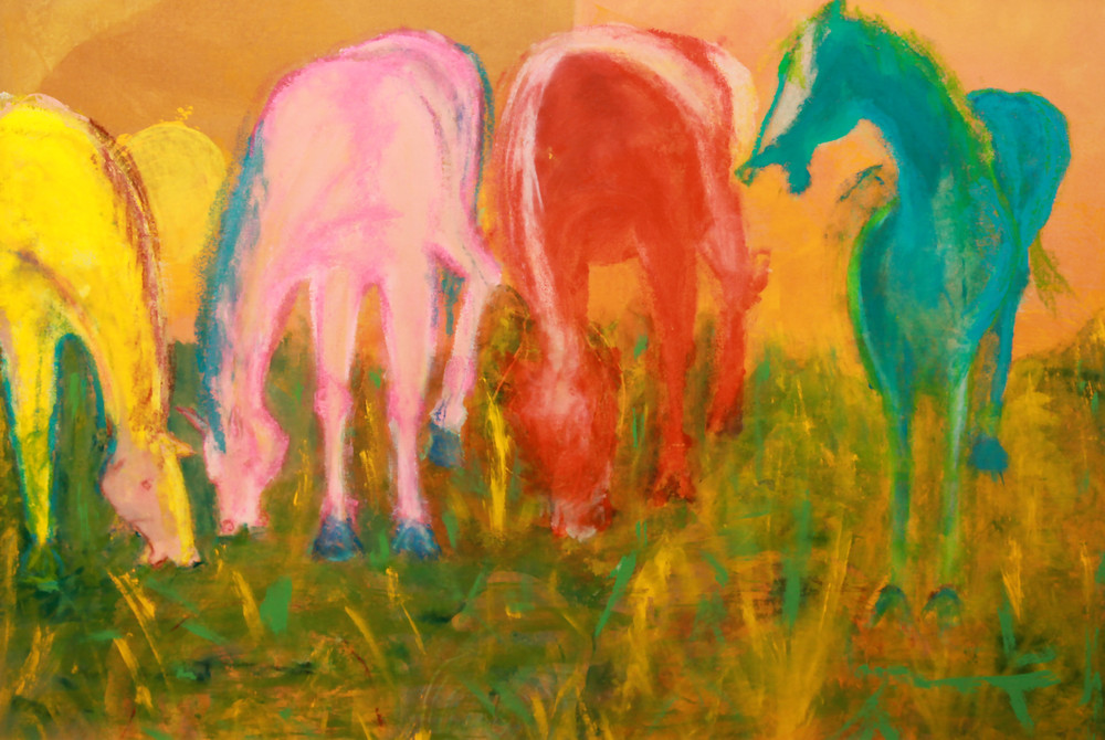 Three Horses Grazing Art | Pam White Art