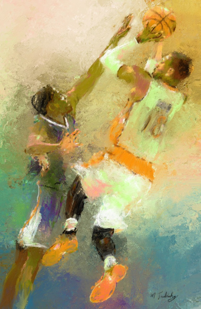 Elevation & shoot Basketball painting | Sports Artist Mark Trubisky | Custom Sports Art