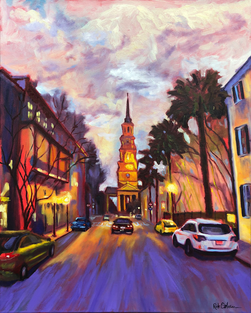 Twilight on Church Street - Charleston | Fine Art Painting Print by Rick Osborn