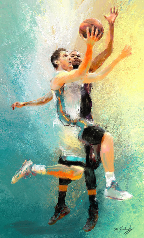 Give & Go Basketball painting | Sports artist Mark Trubisky | Custom Sports Art