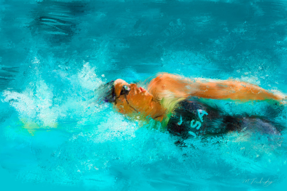 Swim race painting | Sports artist Mark Trubisky | Custom Sports Art