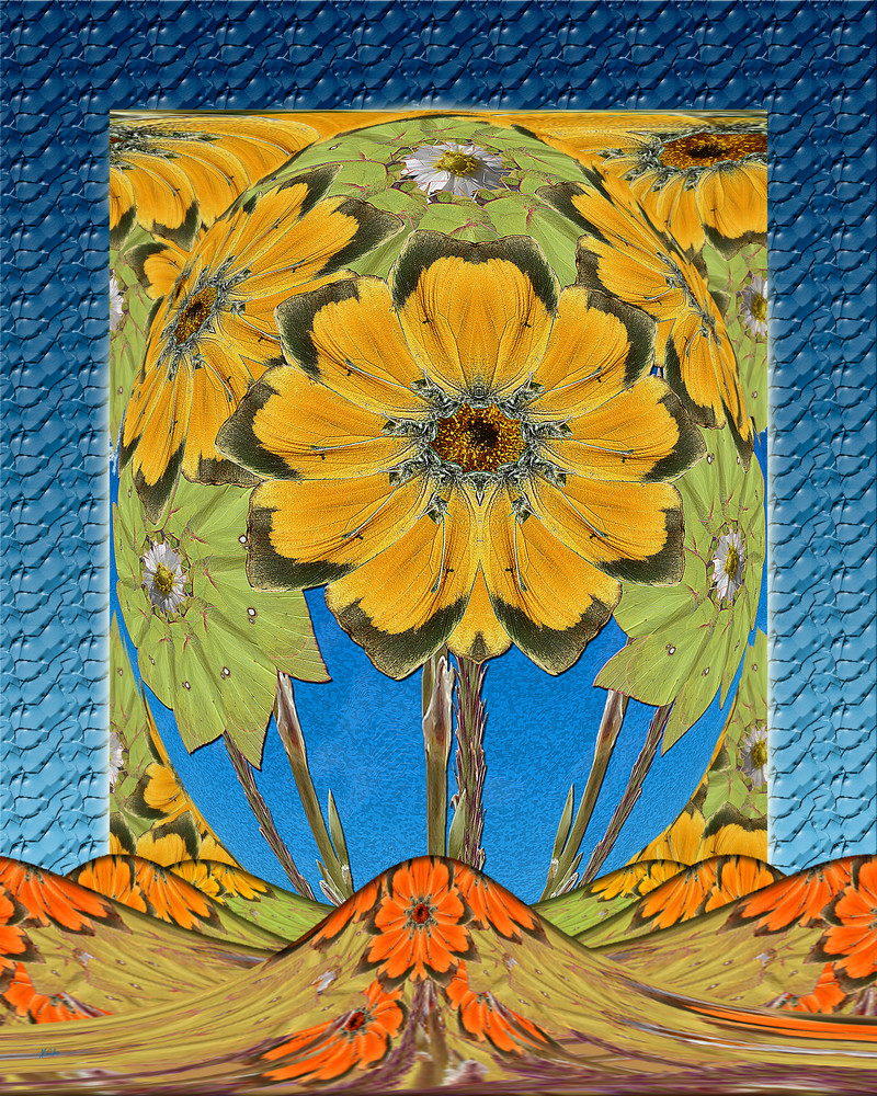 Butterfly Sunflowers No. 2  print of photographs transformed into digital art for sale by Maureen Wilks