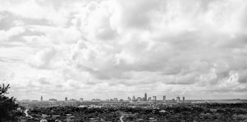 View of Austin from Bonnell Hillin BW
