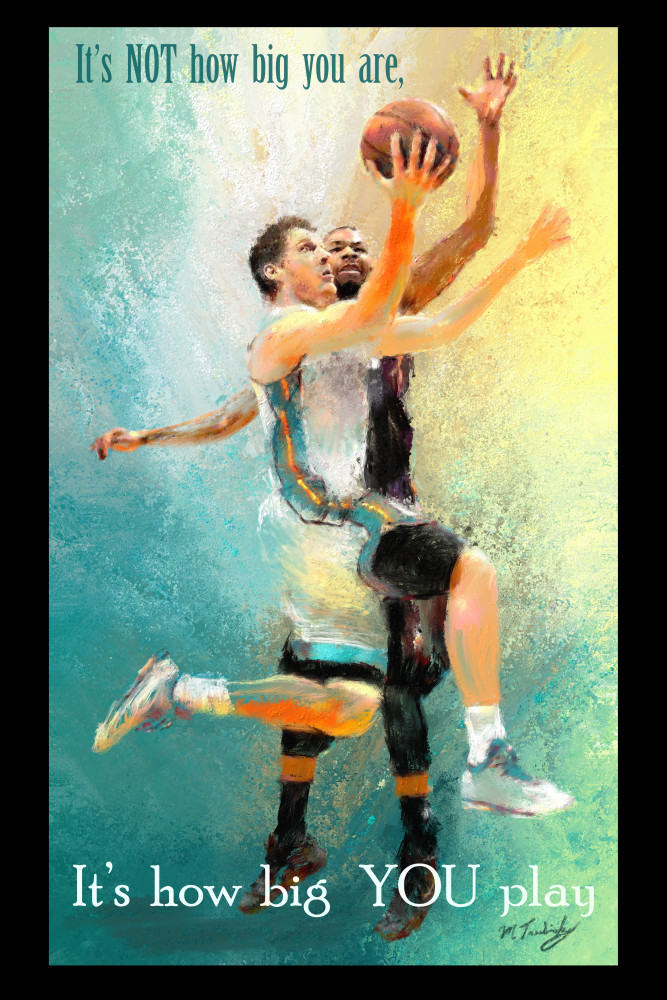 Poster of layup on basketball court | Sports artist Mark Trubisky | Custom Sports Art