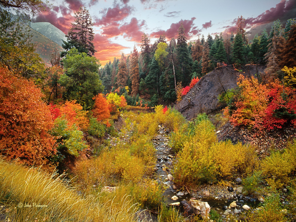 Peteetneet Creek in Payson Canyon, Utah with autumn foliage.