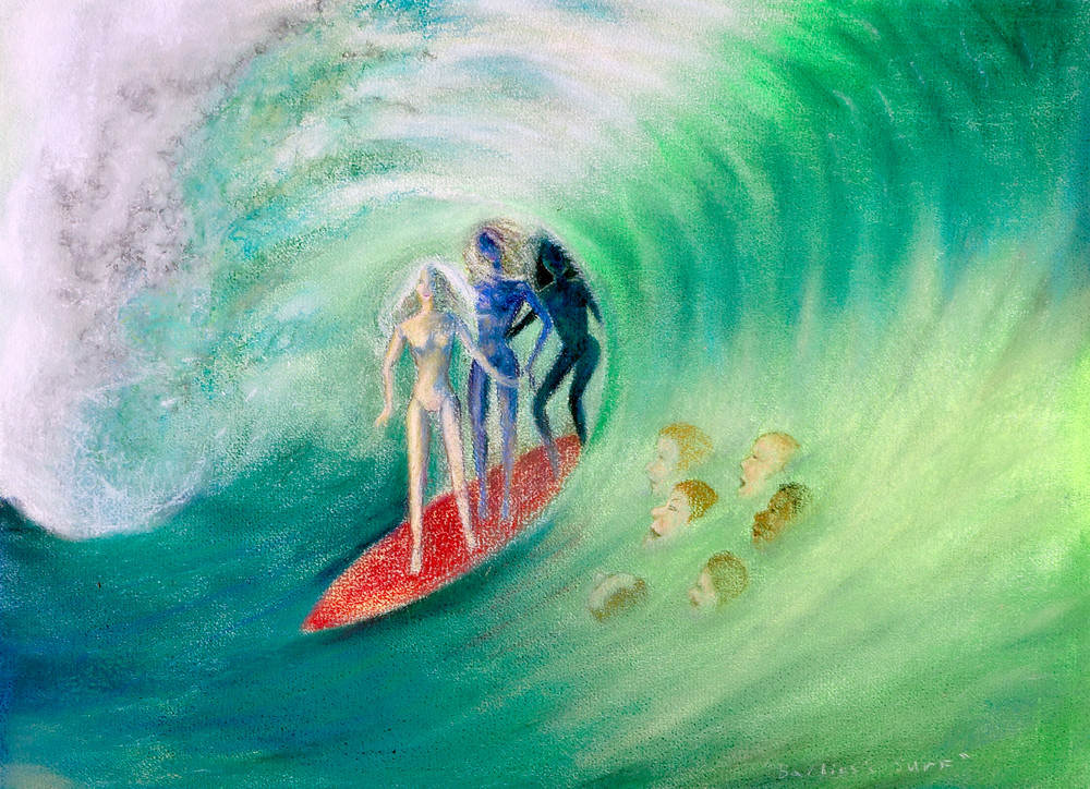 Barbies Surf - Irina Malmus art gallery. Order fine print of the unique art on paper, metal and canvas