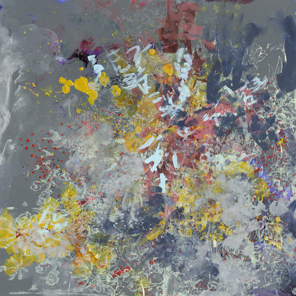 Abstract Art Gray And Yellow Square Expressionistic Art For Sale