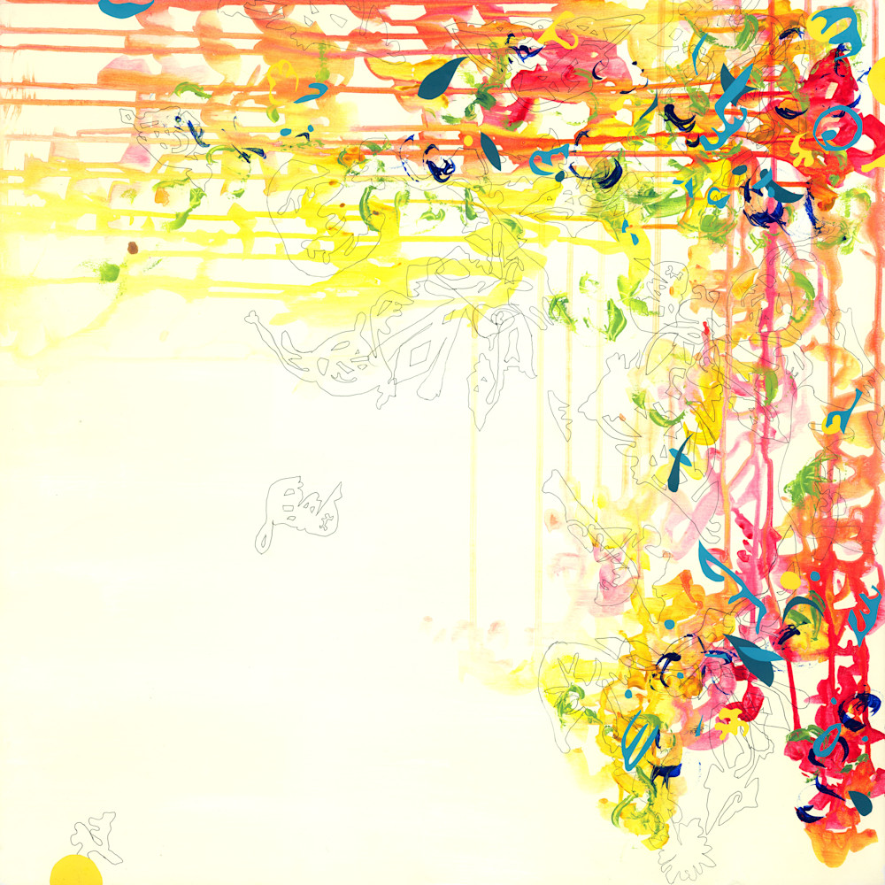 Abstract Art - Yellow and Red Botanical Inspired Art for Sale