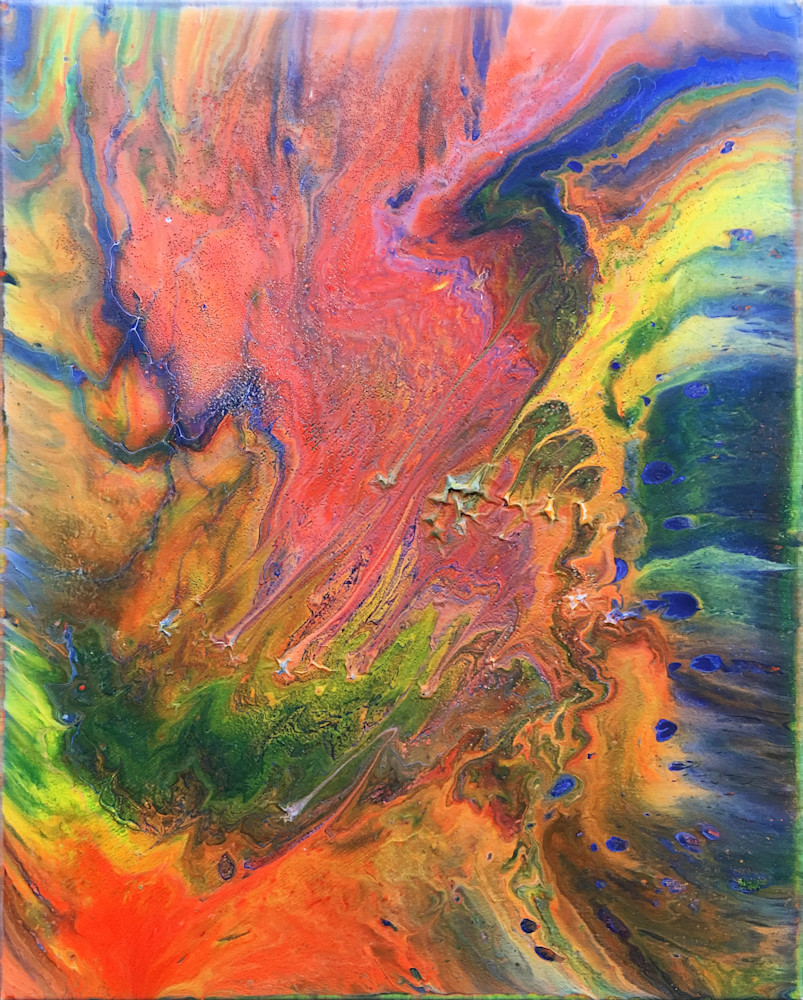 Neon Space Abstract Acrylic Painting 16x20 Wrapped Canvas Board, One of a  Kind 