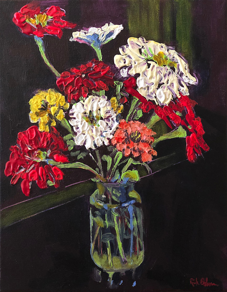 Happy Birthday Zinnias In A Jar Fine Art Painting Print By Rick
