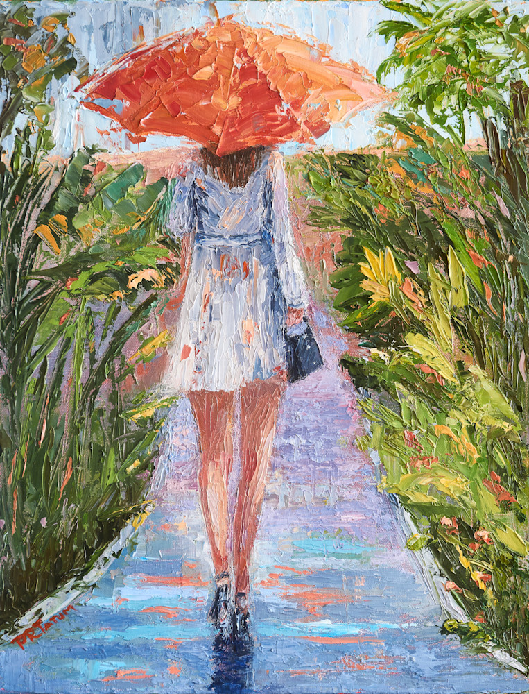 Under My Orange Umbrella Ii  Art | Pamela Ramey Tatum Fine Art