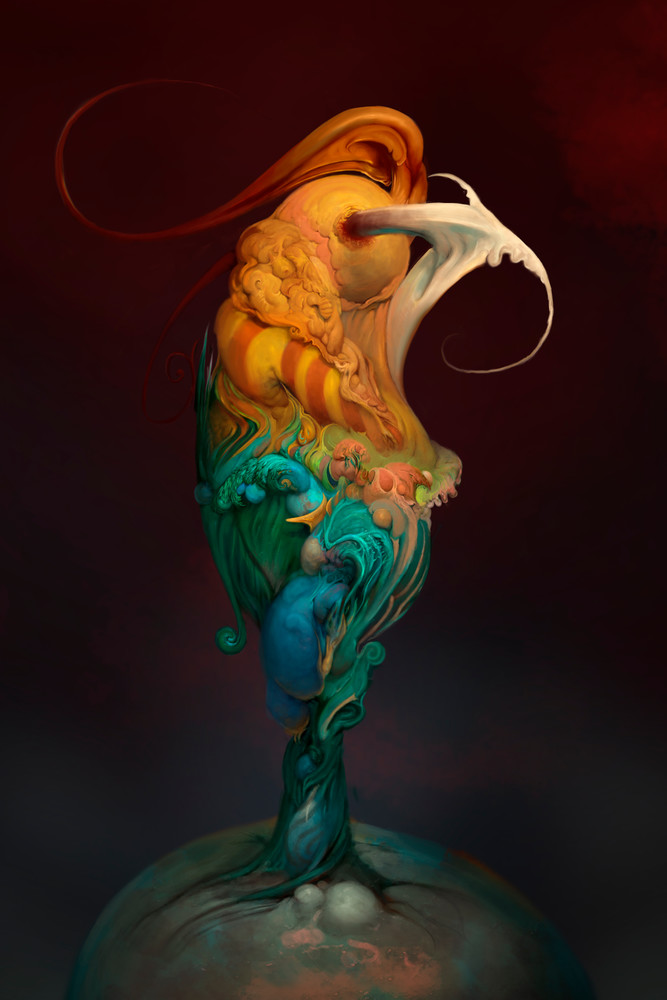 Burton Gray's "COCK," a digital painting inspired by a rooster.