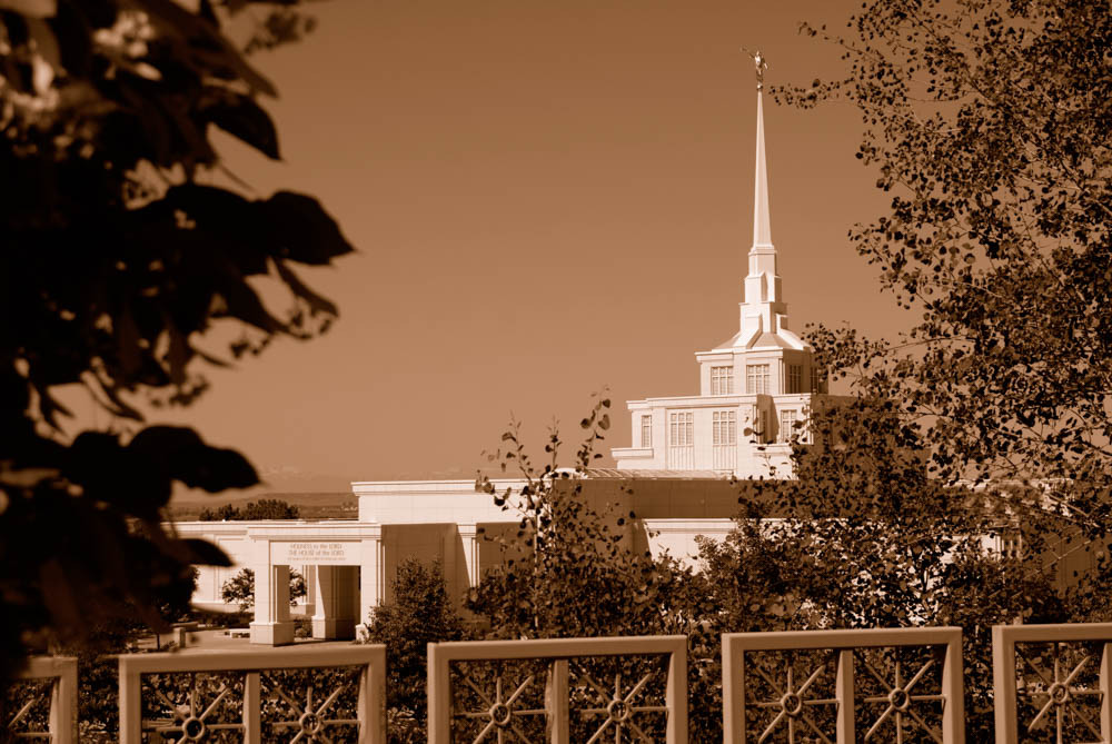 Billings Temple - Fence Foreground in Sepia