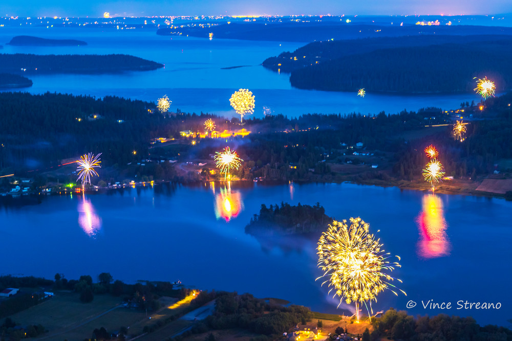 Fine art prints of fireworks display over Campbell Lake