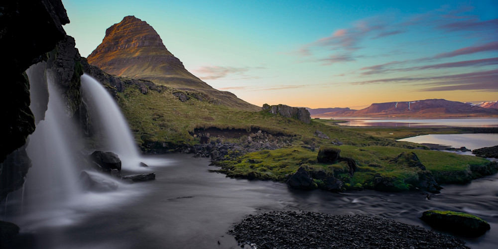Sunset Falls - Kirkjufellsfoss Waterfall Kirkjufell Snaefellsness Peninsular Near Grundarfjordur Iceland | Limited Edition Sunset