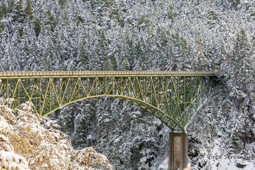 Fine art prints of snow covered Deception Pass Bridge