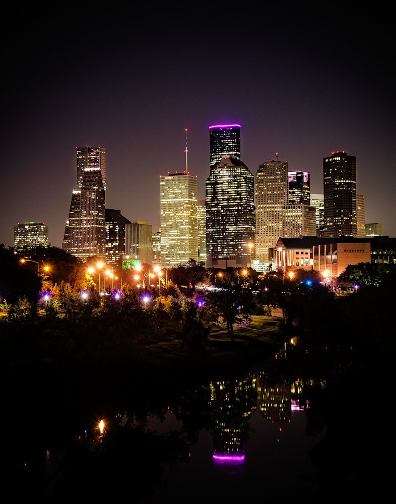 Houston skyline Buffalo Bayou photography