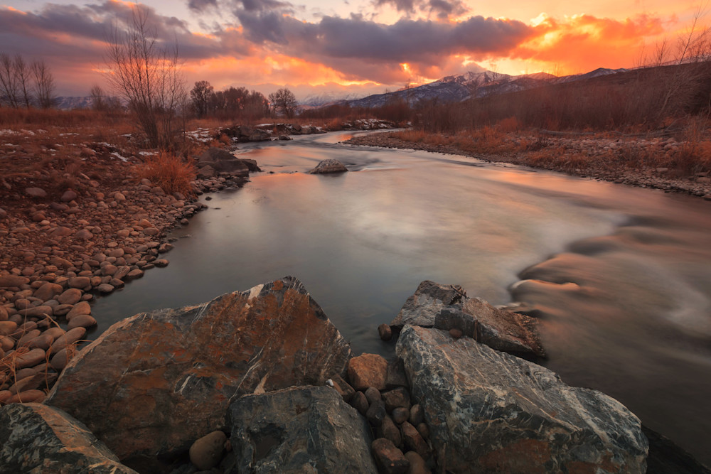 winter sunset at the provo river