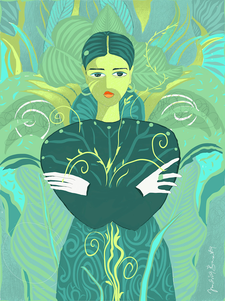 Fine art print of "Girl Planted" digital artwork for sale online by Judith Barath.