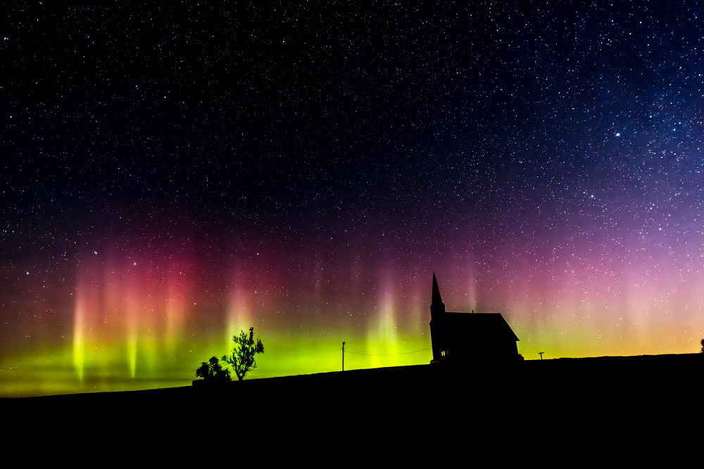Northern Lights and Old Church