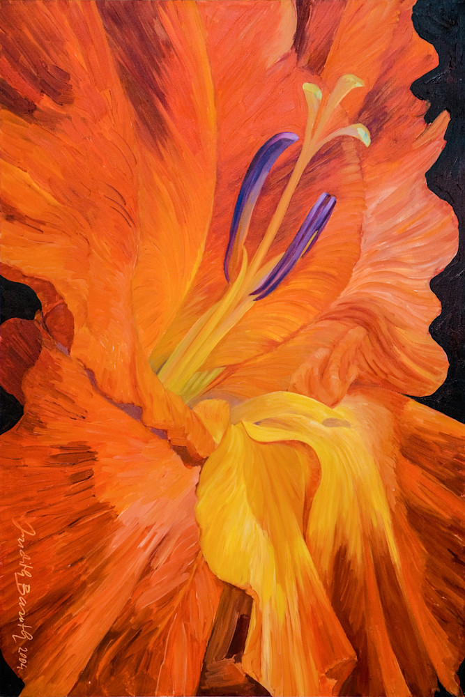 Red Hot Flower Oil Painting On Canvas By Judith Barath