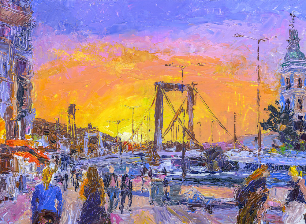Sunset Above Elisabeth Bridge | Oil painting by Judith Barath