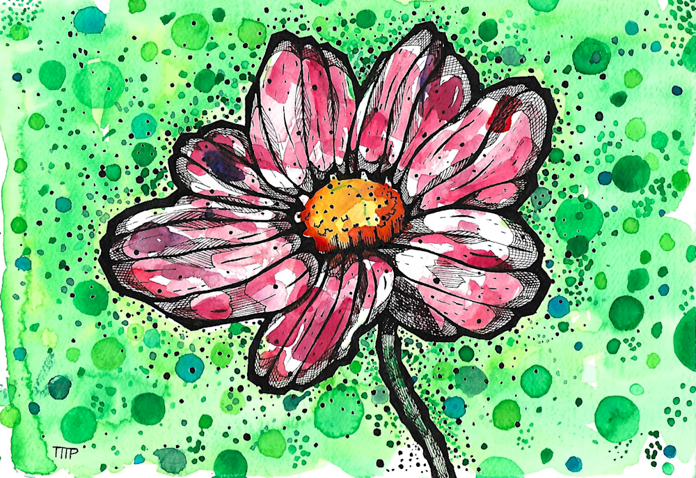 Matt Pierson Artworks | Bold Lined Flower with Green Circles and Dots