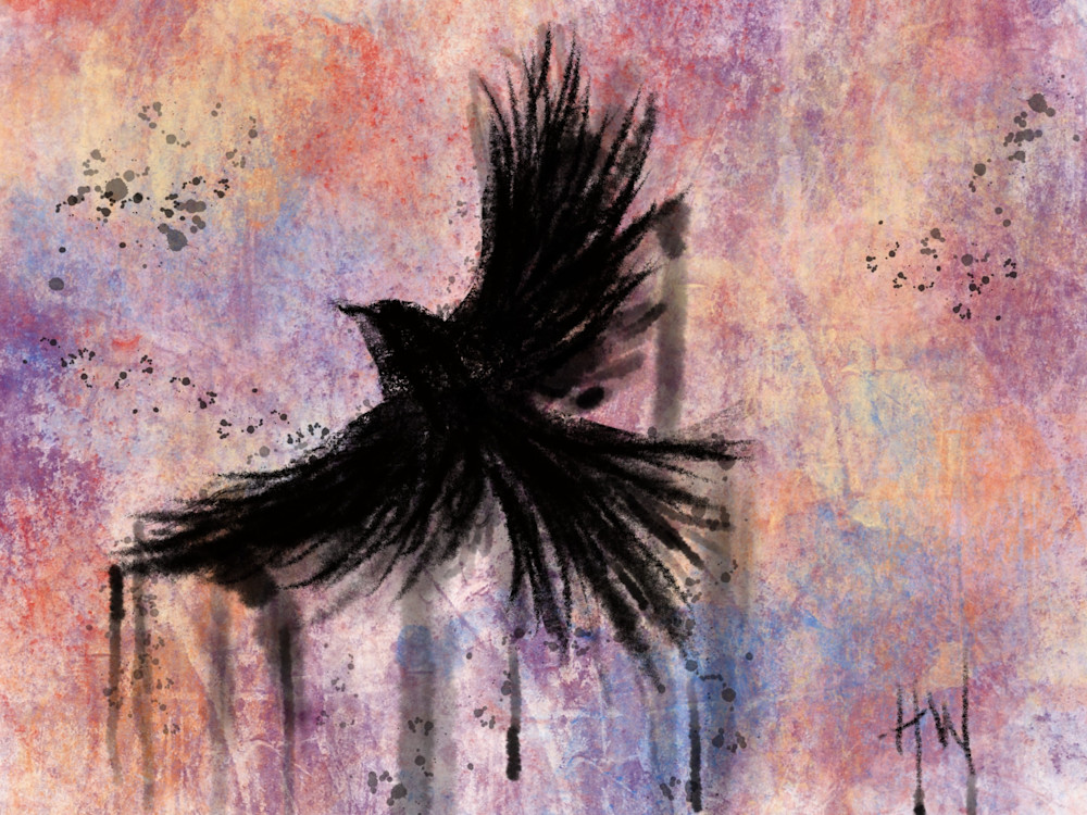 Crow in Flight, digital painting