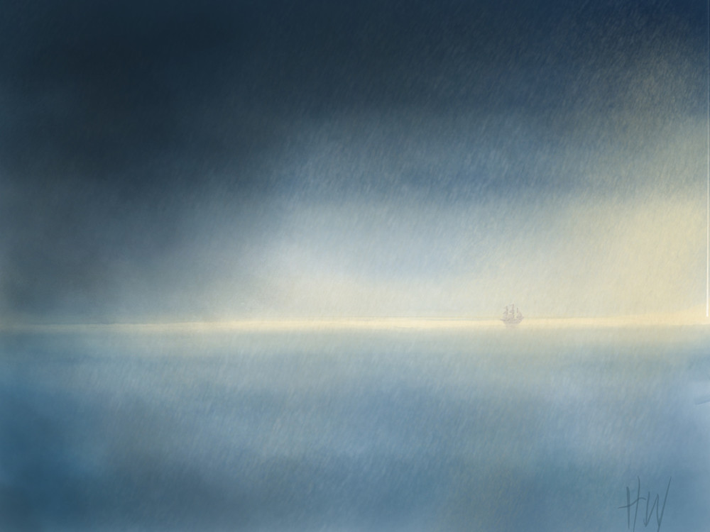 Weathered the Storm digital painting of ship at sea