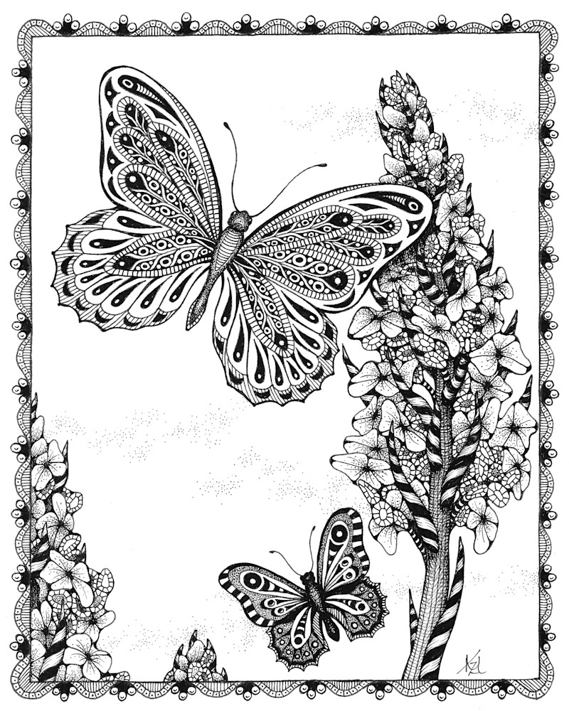 Butterflies and Hollyhocks Butterflies and Hollyhocks