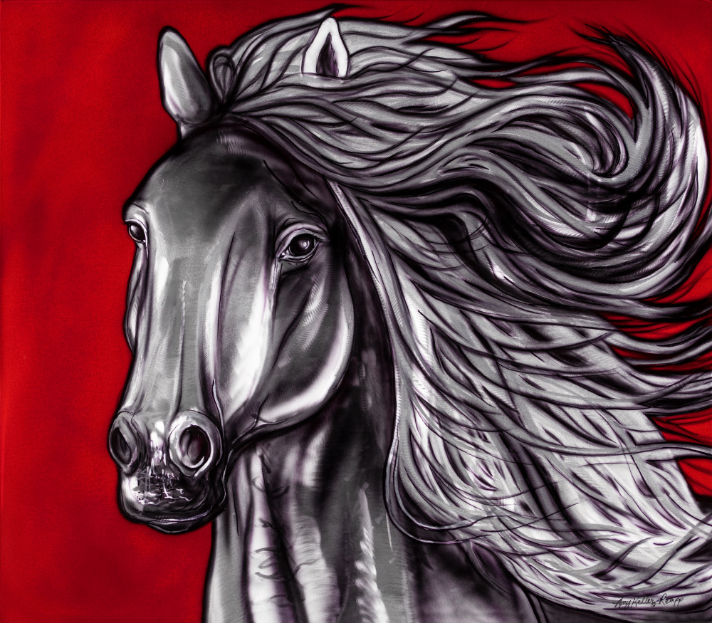 metal art, airbrush, horse, wildlife, canadian, native, metal grinded, spiritual