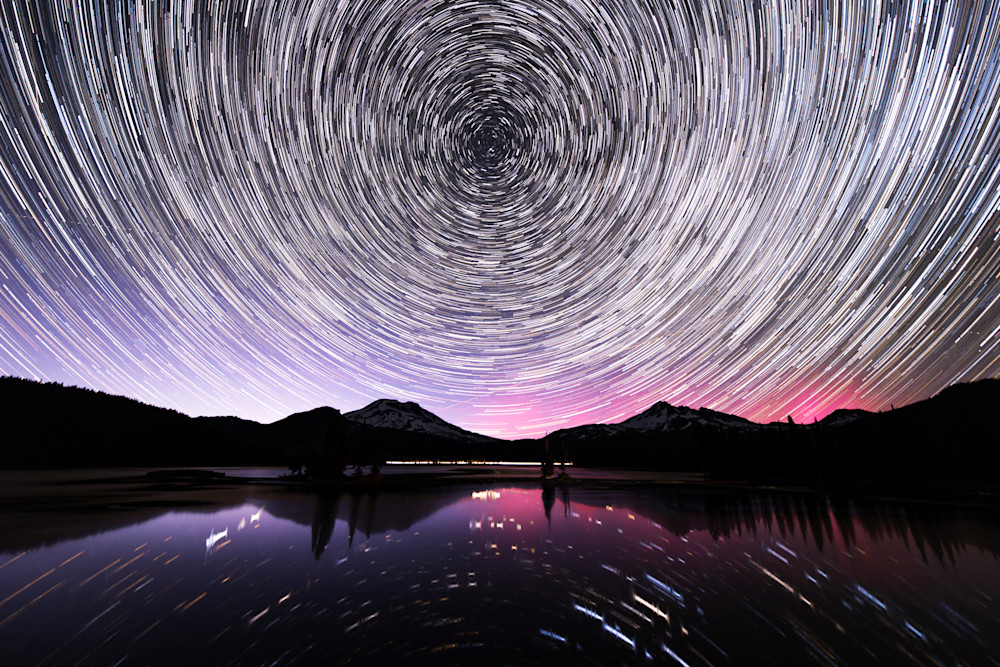 Star trails with northern lights at Sparks lake