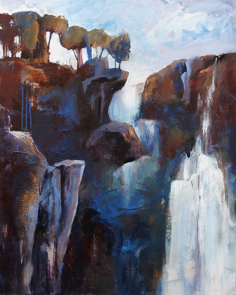 Unyielding Fortitude abstract landscape waterfall painting by Canadian artist Marianne Morris