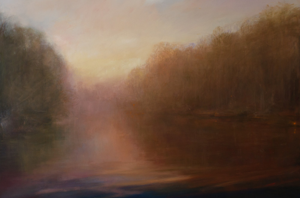 Print of oil painting of the Chattahoochee River in the warm morning light