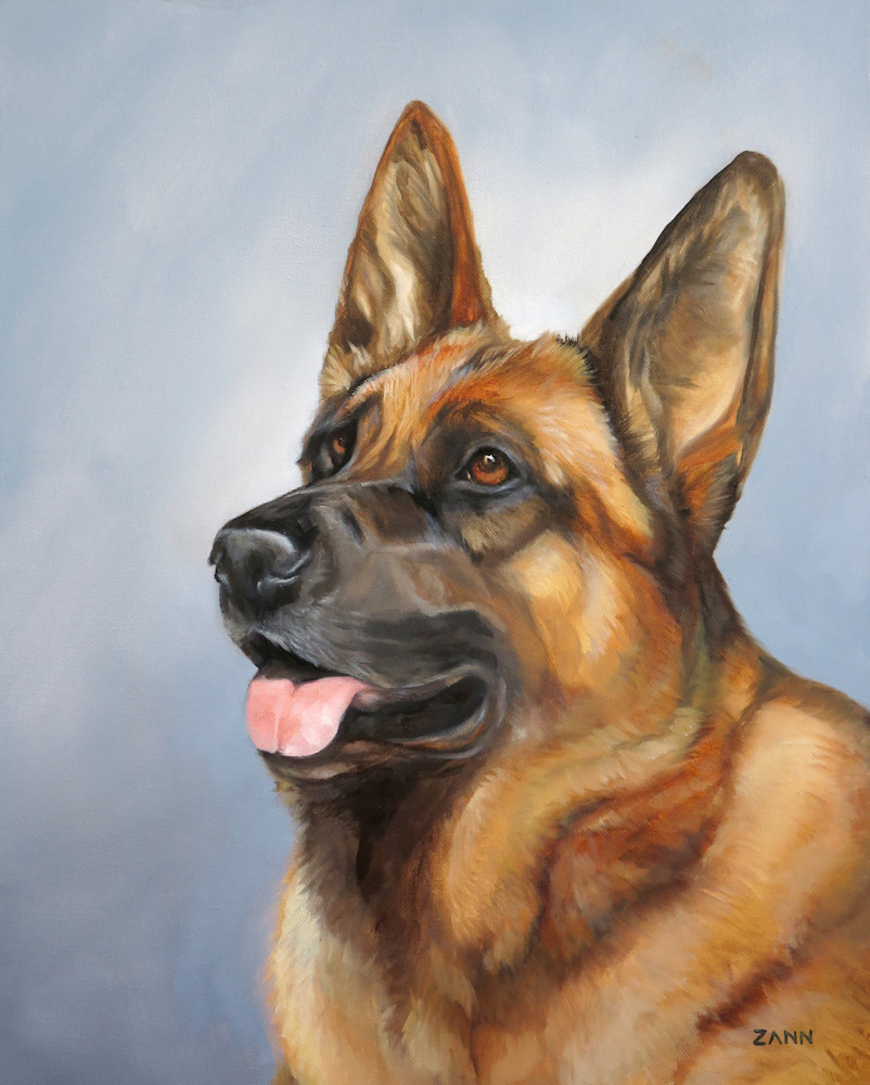 Print Of German Shepherd Dog Painted Portrait In Oil