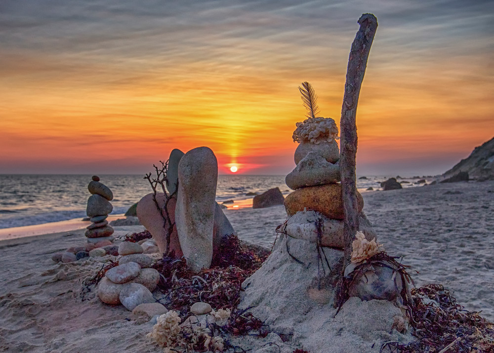 Moshp Beach Sunset Creative Cairn Art | Michael Blanchard Inspirational Photography - Crossroads Gallery