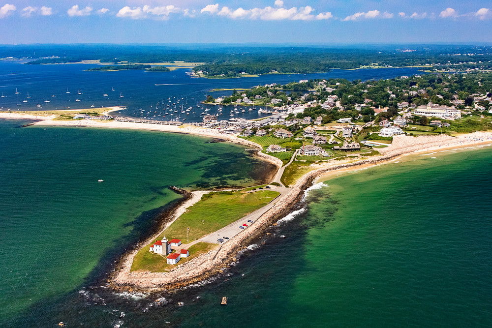 "Over Watch Hill Lighthouse" Aerial Westerly RI Large Format Fine Art Photography