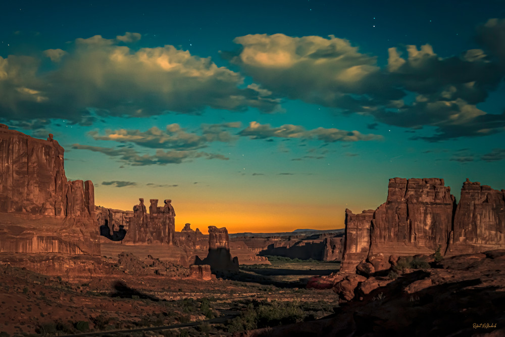 Moon Rise at Sunset-Arches National Park