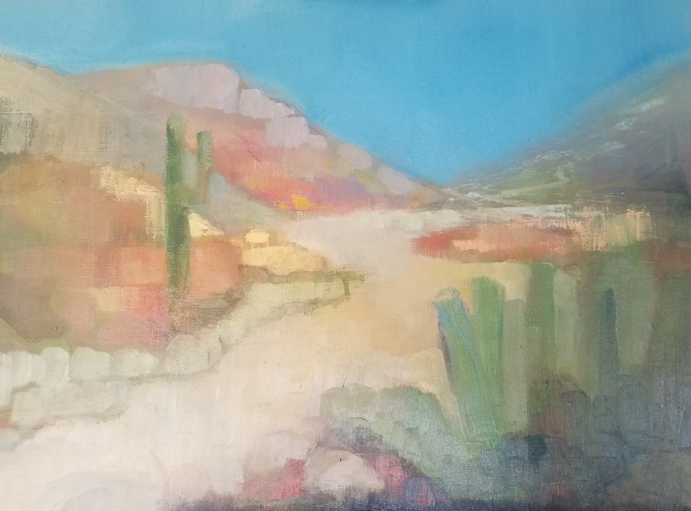 Arizona Desert Abstract Painting "Morning Glow in the Desert" by Peg Connery-Boyd