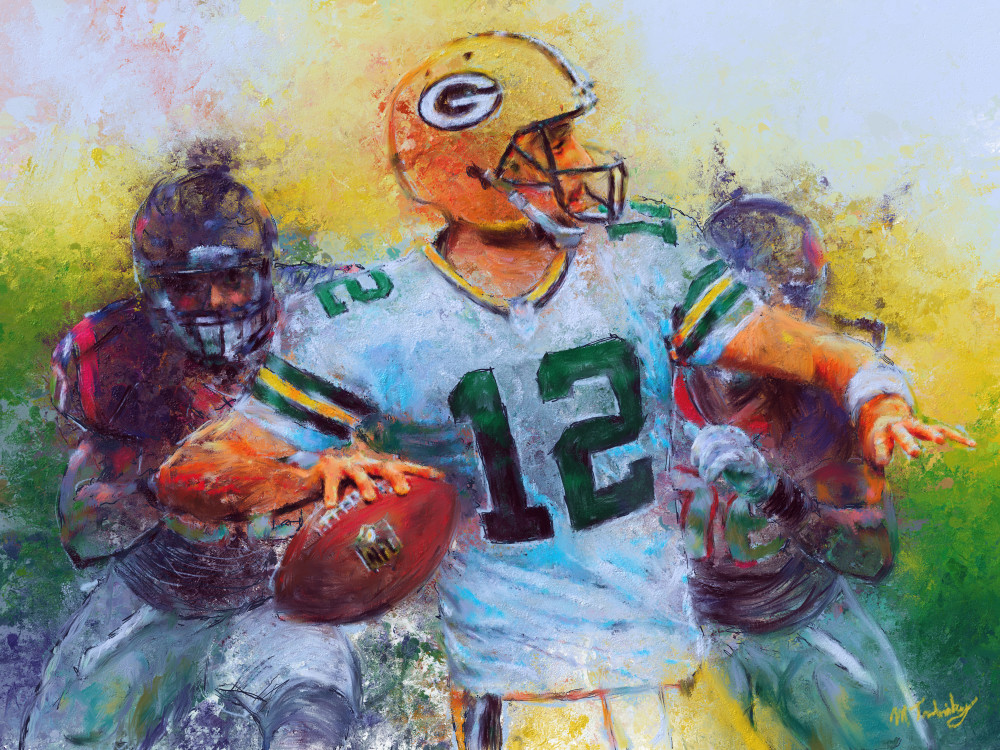 Aaron Rodgers painting | Sports artist Mark Trubisky | Custom Sports Art